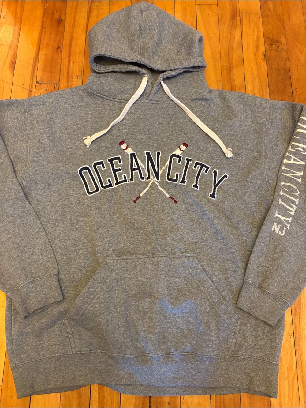 Ocean City Men's Gray Hooded Sweatshirt - Fits like a Large